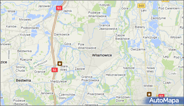 mapa Wilamowice powiat bielski, Wilamowice powiat bielski na mapie Targeo