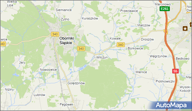 mapa Wilczyn gmina Oborniki Śląskie, Wilczyn gmina Oborniki Śląskie na mapie Targeo