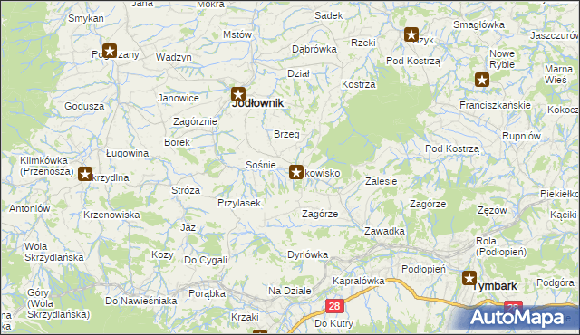 mapa Wilkowisko gmina Jodłownik, Wilkowisko gmina Jodłownik na mapie Targeo