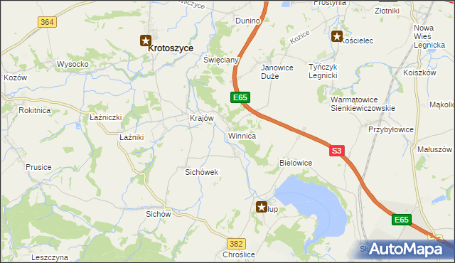 mapa Winnica gmina Krotoszyce, Winnica gmina Krotoszyce na mapie Targeo