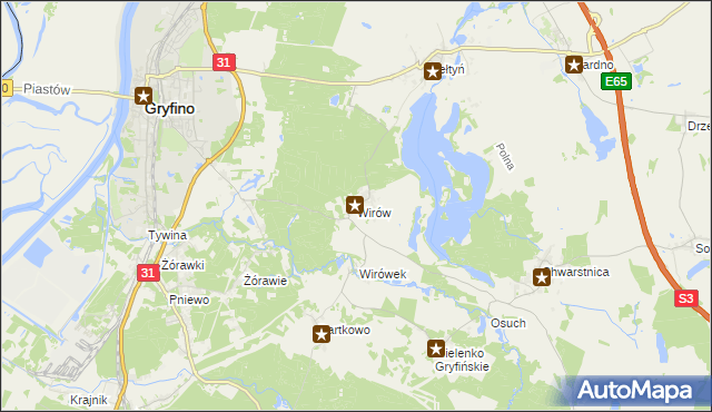 mapa Wirów gmina Gryfino, Wirów gmina Gryfino na mapie Targeo