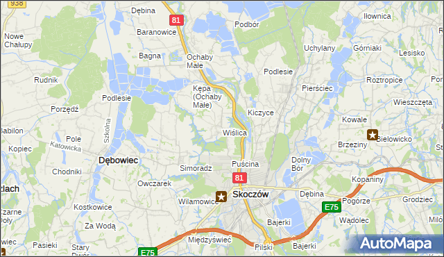 mapa Wiślica gmina Skoczów, Wiślica gmina Skoczów na mapie Targeo