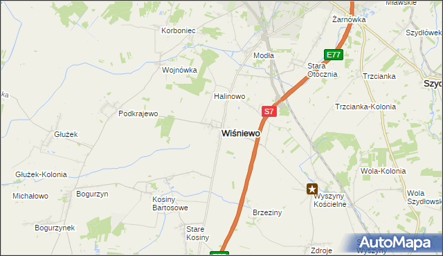 mapa Wiśniewo powiat mławski, Wiśniewo powiat mławski na mapie Targeo