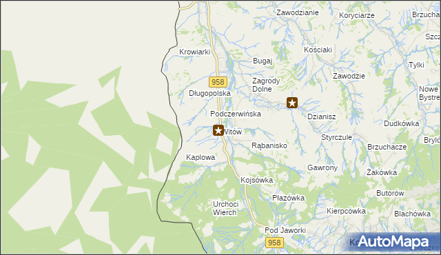 mapa Witów gmina Kościelisko, Witów gmina Kościelisko na mapie Targeo