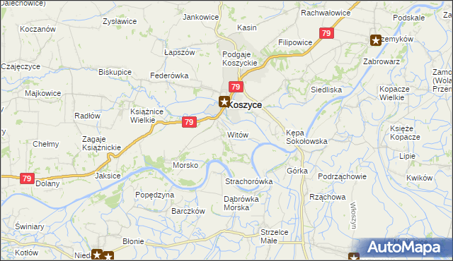 mapa Witów gmina Koszyce, Witów gmina Koszyce na mapie Targeo
