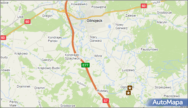 mapa Wkra gmina Glinojeck, Wkra gmina Glinojeck na mapie Targeo