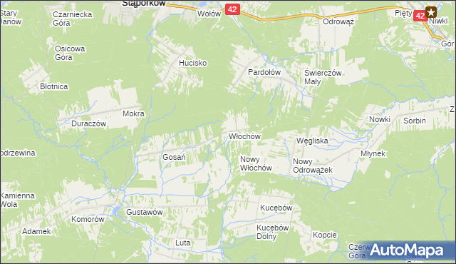 mapa Włochów gmina Stąporków, Włochów gmina Stąporków na mapie Targeo