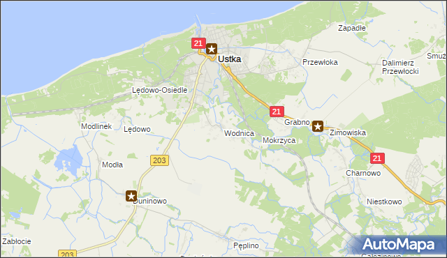 mapa Wodnica gmina Ustka, Wodnica gmina Ustka na mapie Targeo