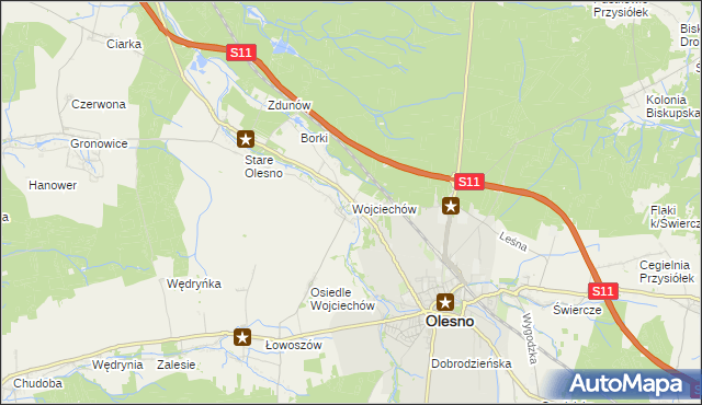 mapa Wojciechów gmina Olesno, Wojciechów gmina Olesno na mapie Targeo
