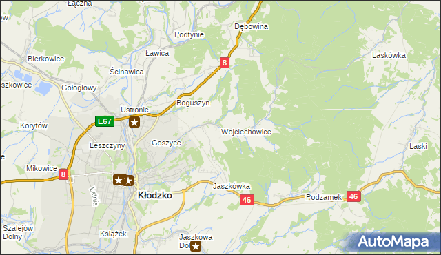 mapa Wojciechowice gmina Kłodzko, Wojciechowice gmina Kłodzko na mapie Targeo