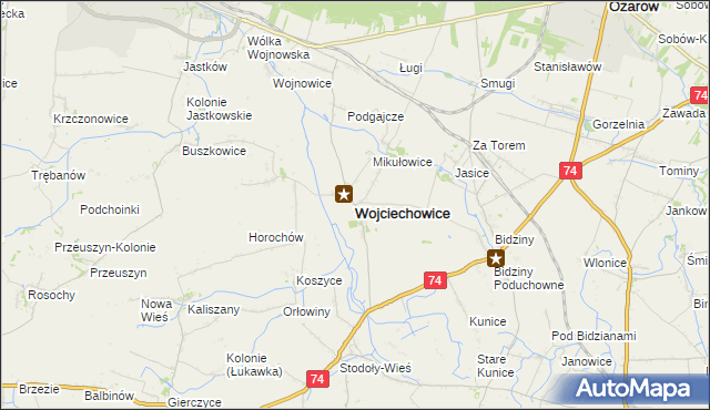 mapa Wojciechowice powiat opatowski, Wojciechowice powiat opatowski na mapie Targeo