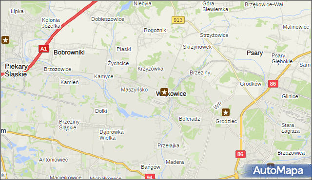 mapa Wojkowice powiat będziński, Wojkowice powiat będziński na mapie Targeo