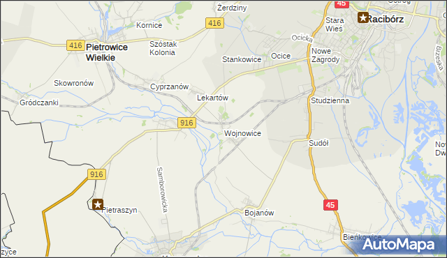 mapa Wojnowice gmina Krzanowice, Wojnowice gmina Krzanowice na mapie Targeo
