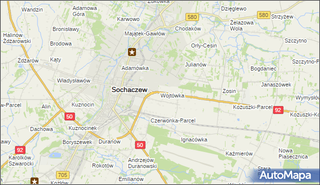 mapa Wojtówka gmina Sochaczew, Wojtówka gmina Sochaczew na mapie Targeo