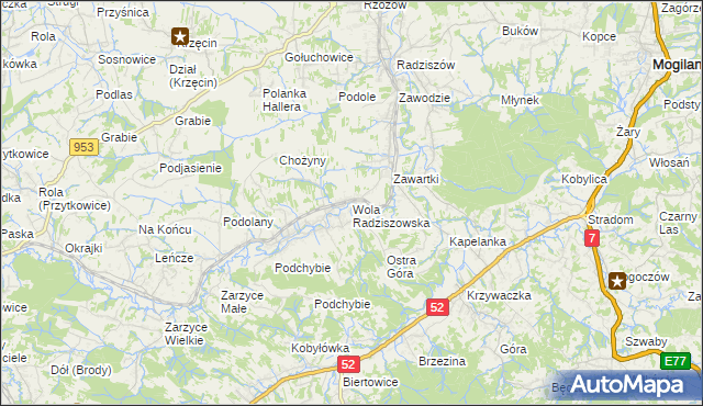 mapa Wola Radziszowska, Wola Radziszowska na mapie Targeo