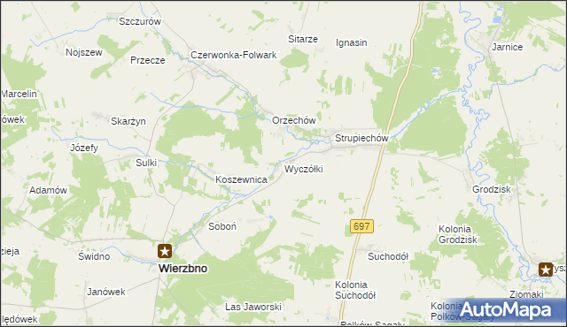 mapa Wyczółki gmina Wierzbno, Wyczółki gmina Wierzbno na mapie Targeo