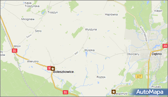 mapa Wysoka gmina Boleszkowice, Wysoka gmina Boleszkowice na mapie Targeo