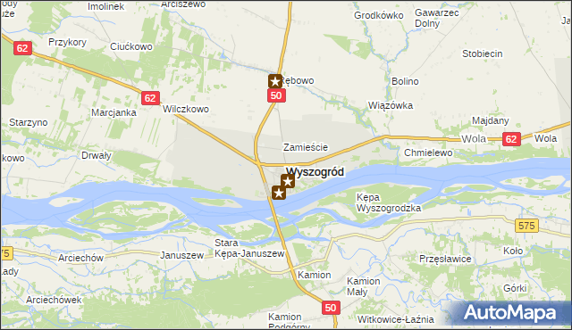 mapa Wyszogród powiat płocki, Wyszogród powiat płocki na mapie Targeo