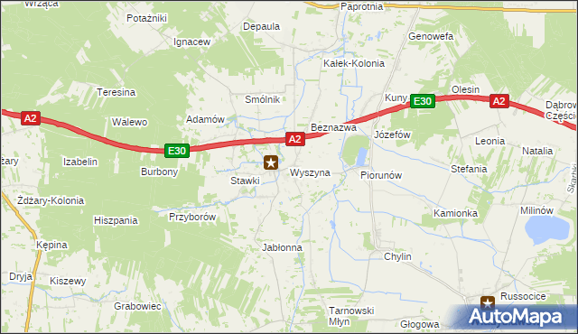 mapa Wyszyna gmina Władysławów, Wyszyna gmina Władysławów na mapie Targeo