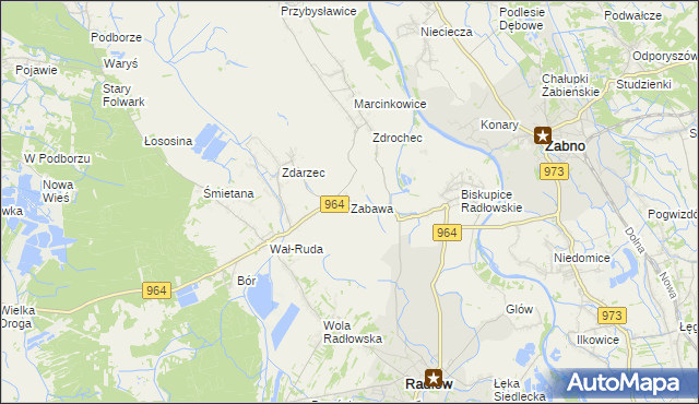 mapa Zabawa gmina Radłów, Zabawa gmina Radłów na mapie Targeo