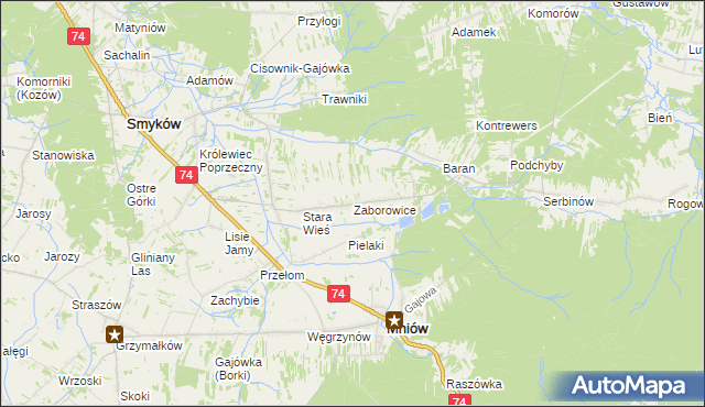 mapa Zaborowice gmina Mniów, Zaborowice gmina Mniów na mapie Targeo