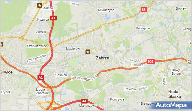 mapa Zabrza, Zabrze na mapie Targeo