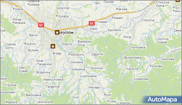 mapa Zagórnik gmina Andrychów, Zagórnik gmina Andrychów na mapie Targeo