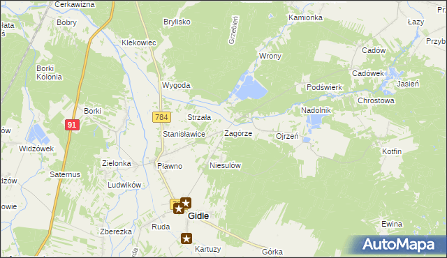 mapa Zagórze gmina Gidle, Zagórze gmina Gidle na mapie Targeo