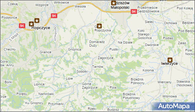 mapa Zagorzyce gmina Sędziszów Małopolski, Zagorzyce gmina Sędziszów Małopolski na mapie Targeo