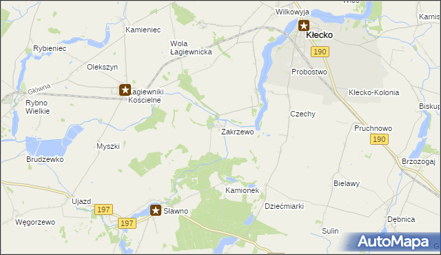 mapa Zakrzewo gmina Kłecko, Zakrzewo gmina Kłecko na mapie Targeo