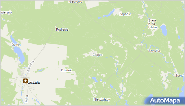 mapa Załęże gmina Koczała, Załęże gmina Koczała na mapie Targeo