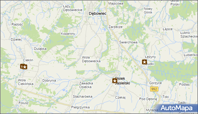 mapa Załęże gmina Osiek Jasielski, Załęże gmina Osiek Jasielski na mapie Targeo