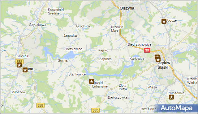 mapa Zapusta gmina Olszyna, Zapusta gmina Olszyna na mapie Targeo