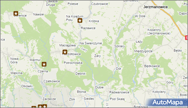 mapa Żary gmina Krzeszowice, Żary gmina Krzeszowice na mapie Targeo