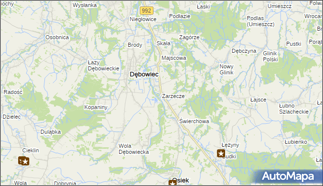 mapa Zarzecze gmina Dębowiec, Zarzecze gmina Dębowiec na mapie Targeo