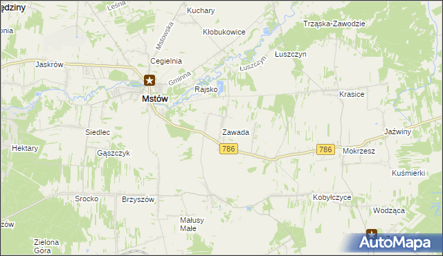 mapa Zawada gmina Mstów, Zawada gmina Mstów na mapie Targeo