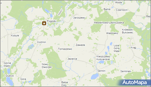 mapa Zawada gmina Zblewo, Zawada gmina Zblewo na mapie Targeo