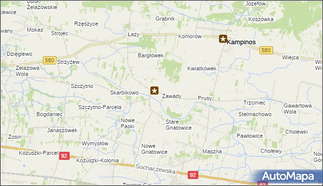 mapa Zawady gmina Kampinos, Zawady gmina Kampinos na mapie Targeo