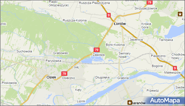 mapa Zawidza gmina Łoniów, Zawidza gmina Łoniów na mapie Targeo