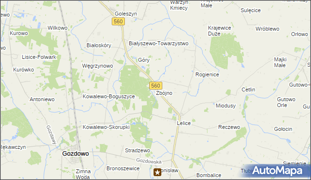 mapa Zbójno gmina Gozdowo, Zbójno gmina Gozdowo na mapie Targeo