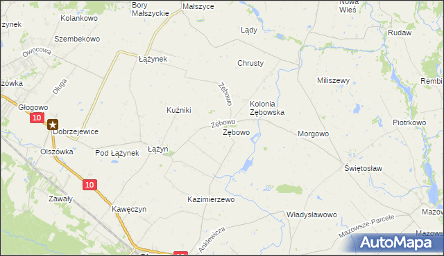 mapa Zębowo gmina Obrowo, Zębowo gmina Obrowo na mapie Targeo