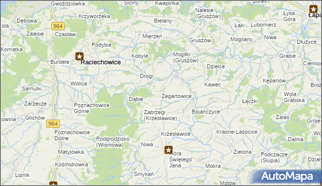 mapa Zegartowice gmina Raciechowice, Zegartowice gmina Raciechowice na mapie Targeo