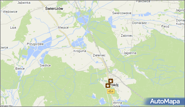 mapa Zieleniec gmina Pokój, Zieleniec gmina Pokój na mapie Targeo