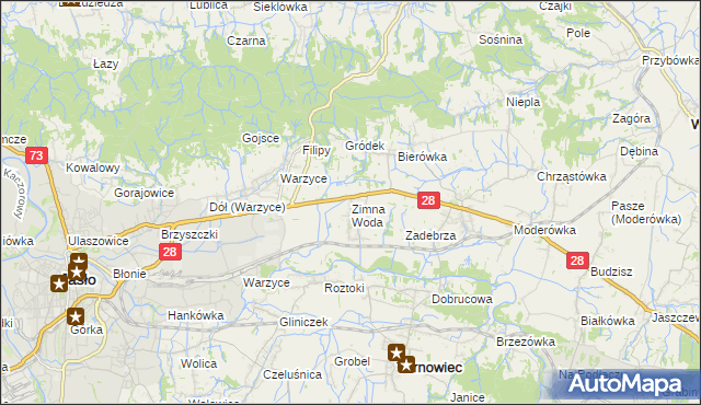 mapa Zimna Woda gmina Jasło, Zimna Woda gmina Jasło na mapie Targeo