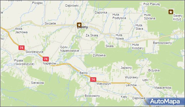mapa Zofiówka gmina Bieliny, Zofiówka gmina Bieliny na mapie Targeo
