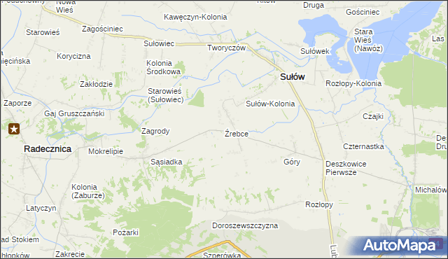 mapa Źrebce, Źrebce na mapie Targeo