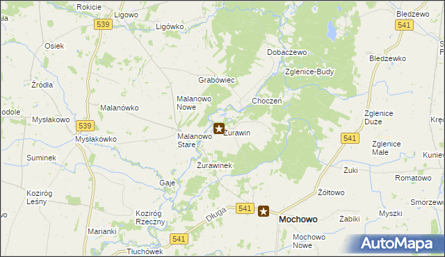 mapa Żurawin gmina Mochowo, Żurawin gmina Mochowo na mapie Targeo