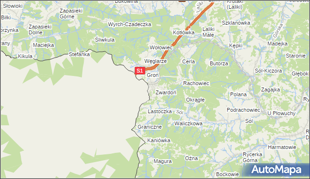 mapa Zwardoń, Zwardoń na mapie Targeo