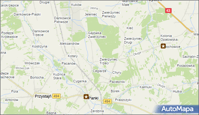 mapa Zwierzyniec Trzeci, Zwierzyniec Trzeci na mapie Targeo