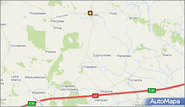 mapa Zygmuntowo gmina Lwówek, Zygmuntowo gmina Lwówek na mapie Targeo